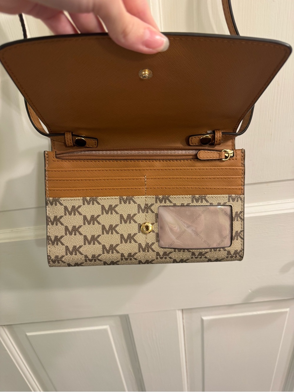 Michael Kors Brown Beige MK Signature Crossbody Bag - Picture 2 of 5